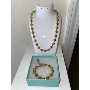 J Bloom Bubble Beaded Yellow Goldtone Necklace 16” And 7.5” Bracelet Set In Box
